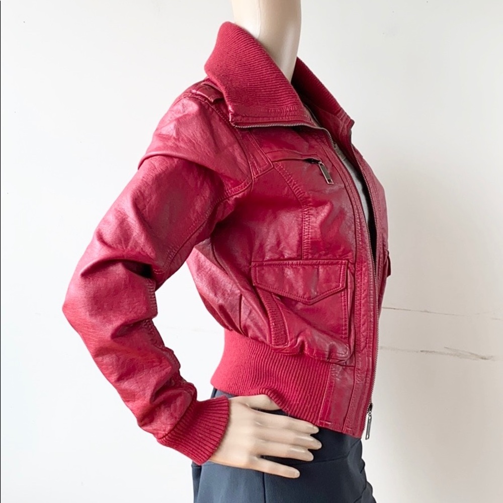 Indigo Saints Mock Turtleneck Faux Leather Jacket - Picture 3 of 10